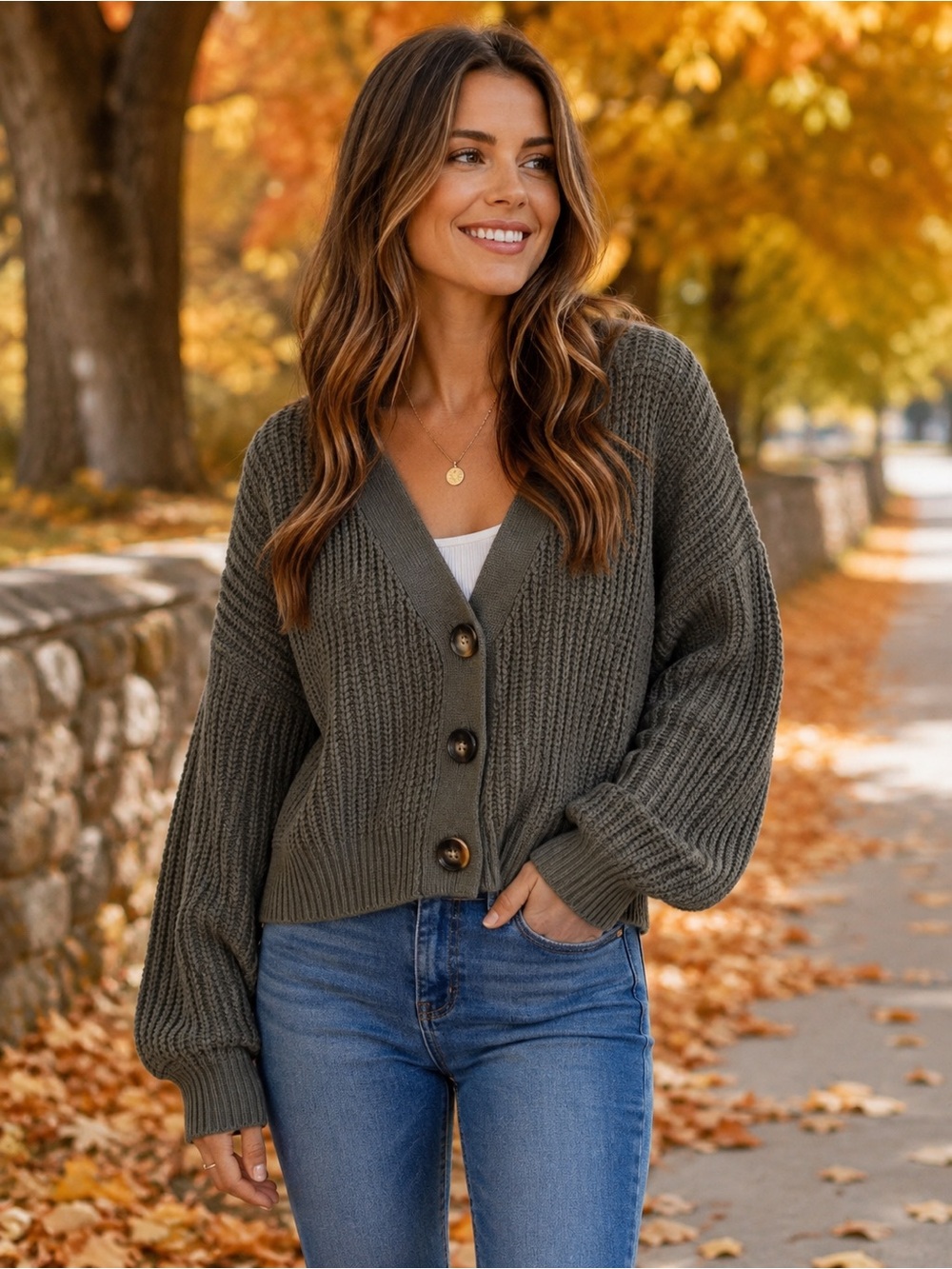 Eberjey Women’s Large Olive Green Chunky Knit Button Cardigan NWOT